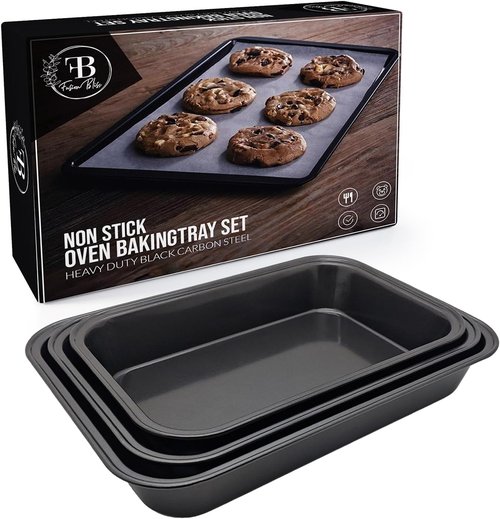 Fusion Bliss Nonstick Baking Sheets Set - 3-Piece Heavy Duty Carbon Steel Oven Pans for Roasting & Cookies