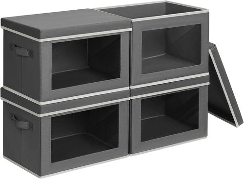 Homsorout Stackable Storage Bins - Large Foldable Closet Organizers with Lids, 4-Pack, Dark Grey