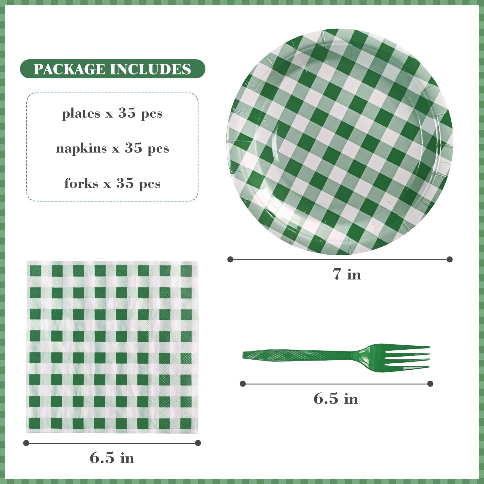 WYQJHKV 105 Pcs Dark Green Gingham Party Supplies Include 7 Inch Disposable Dark Green Dessert Paper Plates and Napkins for Wedding Baby Shower Birthday Party