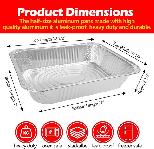 Heavy Duty Aluminum Foil Pans - 9x13 Disposable Trays for Cooking, Meal Prep & Baking | 10 Pack