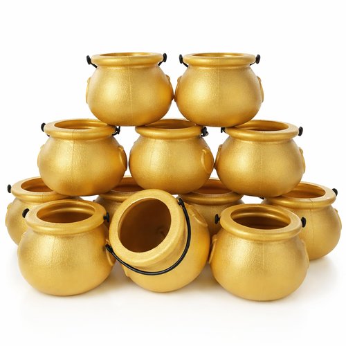 GiftExpress 12pc Mini Gold Cauldrons for St Patrick's Day Decoration, St Patrick Cauldrons, Novelty Candy Holder Pot of Gold (12)