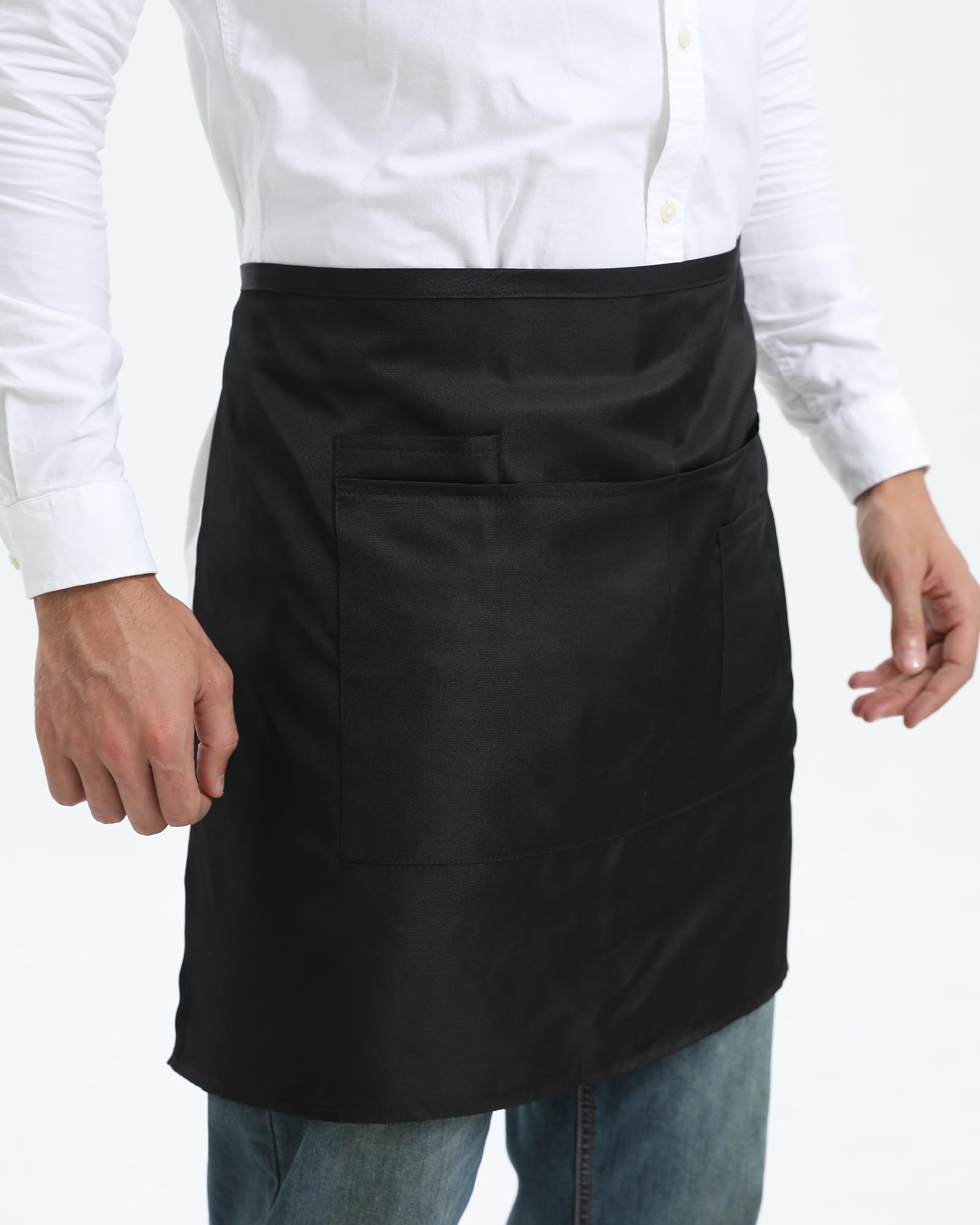 Xeoxarel 1 Pack Bistro Half Aprons with 4 Pockets, Unisex Waitress Waiter Waist Server Apron for Women and Men 27''X18''