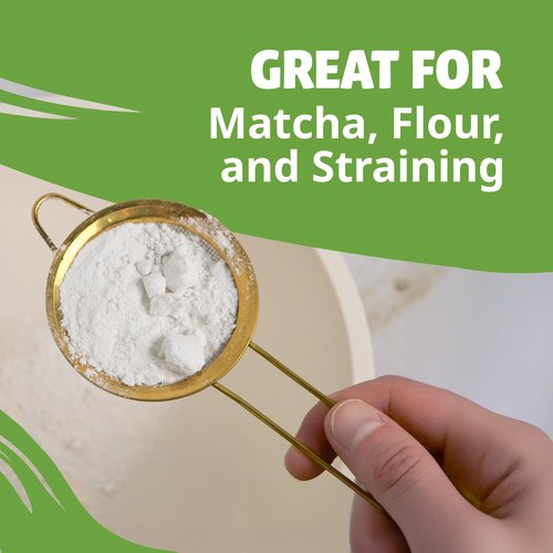 BlendWell Fine Mesh Sifter with Handle, Gold Stainless Steel Strainer for Matcha, Flour, Tea, and Juices