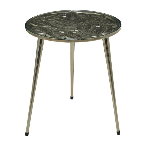 Deco 79 Aluminum Round Accent Table with Clear Glass Top, 20" x 19" x 22", Silver