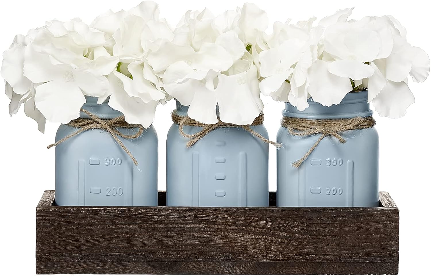 Mkono Decorative Wood Tray - Mason Jar Centerpiece with 3 Painted Jars & Artificial Flowers | Rustic Farmhouse Decor for Dining Room, Living Room, Kitchen