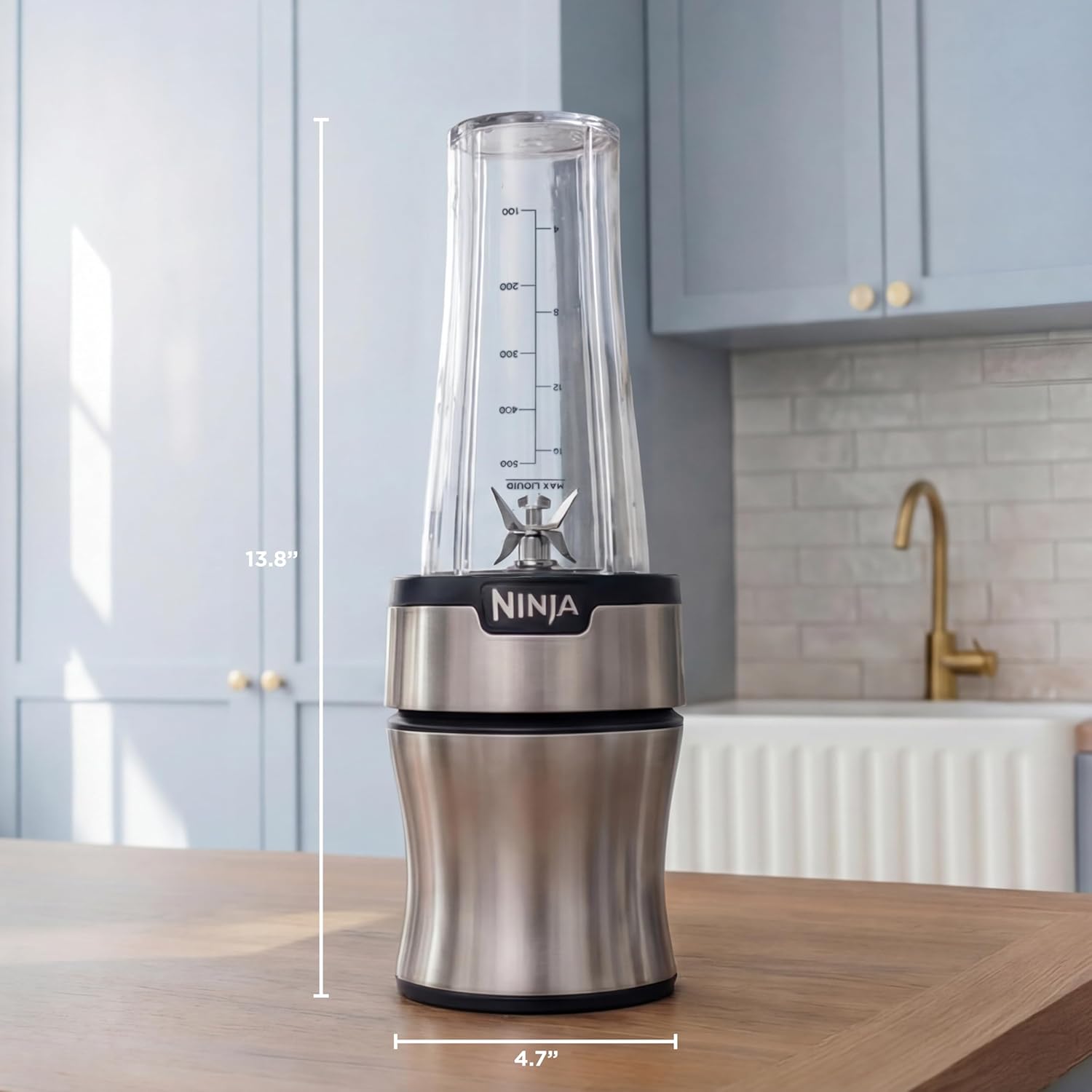 Ninja Nutri-Plus Personal Blender - Compact Push to Blend for Smoothies & Frozen Drinks | 900W | Silver | 3 To-Go Cups
