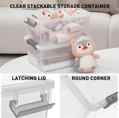 Citylife 17 QT Plastic Storage Bins - 6 Pack Stackable Containers with Lids for Organizing | Clear Storage Box