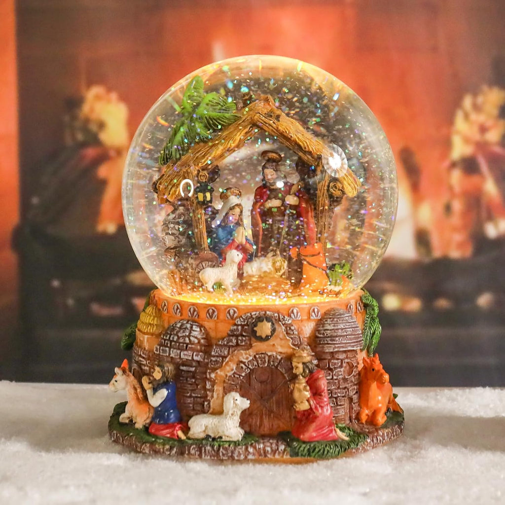 Taman Christmas Nativity Snow Globe - Musical Glittering Lighted Tabletop Décor for Holiday Cheer