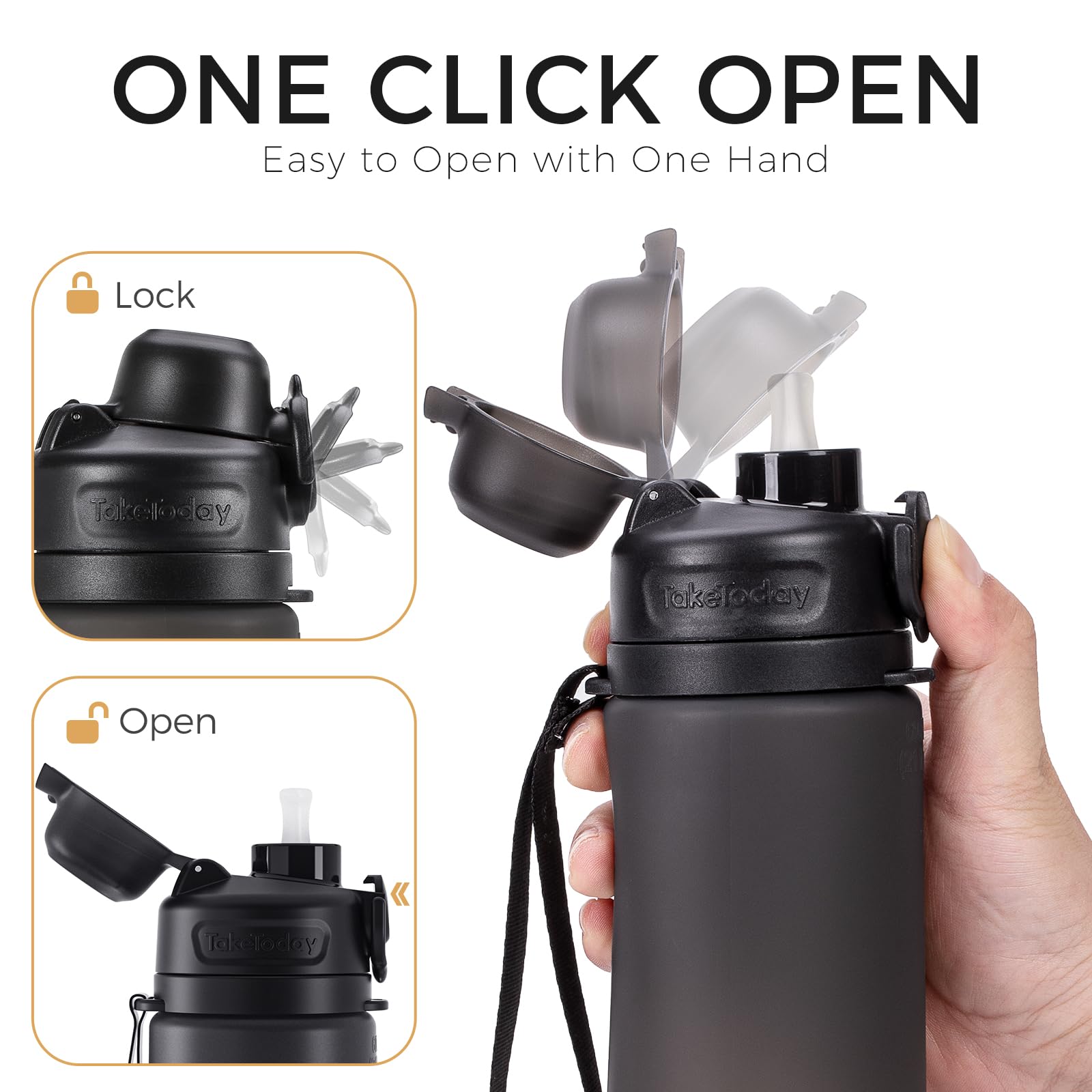 TakeToday Collapsible Water Bottles 21oz (2 pack), Foldable Platinum Silicone Travel Water Bottle with Straw & Carry Strap, Leak-Resistant Screw Lid, Wide Mouth, BPA-Free for Hiking, Camping, Travel