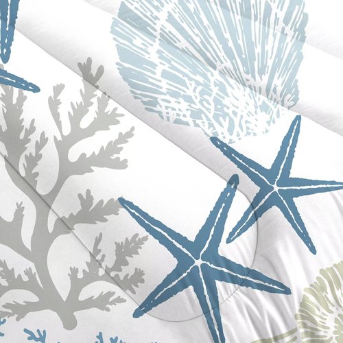 FUYEUN Coastal Comforter Set Twin Size Nautical Bedding for Kids Men Women, Beach Starfish Shell Quilt Bedroom Decor 1 Comforter 1 Pillowcase