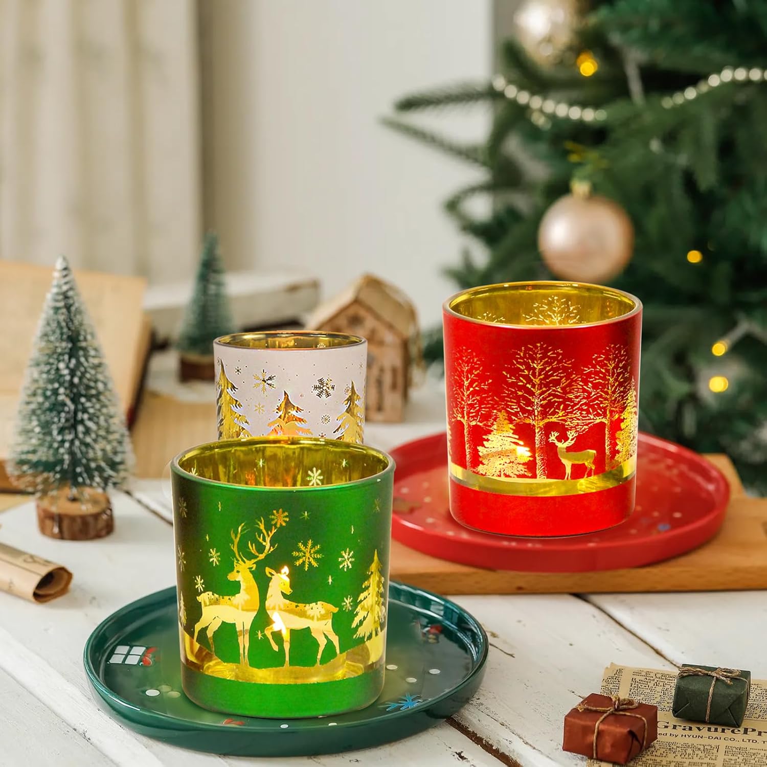 Regine Switzerland Christmas Glass Votive Candle Holders - 6 Pcs Tea Light Holders for Festive Table Décor | 3.15” x 2.75”, Matte Finish