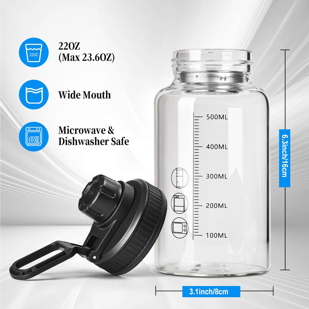 BNCWCQZ Glass Shaker Bottle,22oz BPA-Free Odorless Shaker Bottle with 304 Stainless Steel Ball and Removable Cleaning Brush for Fitness Protein Mixes(1Pack)
