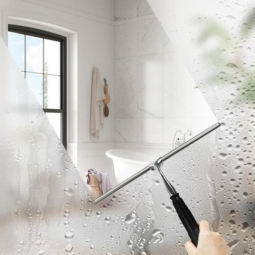 Eahwey 12-51’’ Telescopic Window Squeegee for High Windows, 2-in-1 Window Cleaning Kit with Extra Silicone Blade & Hook, Professional Squeegee for Shower Glass Doors (Window Squeegee for Home)