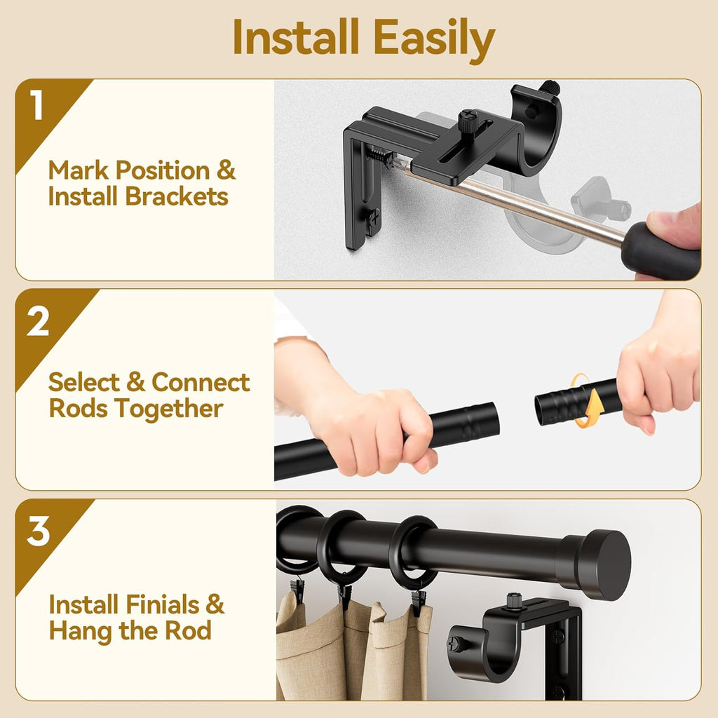 YaFex Heavy Duty Curtain Rods - Adjustable 32-144 Inch | Modern Black Design, Easy Installation