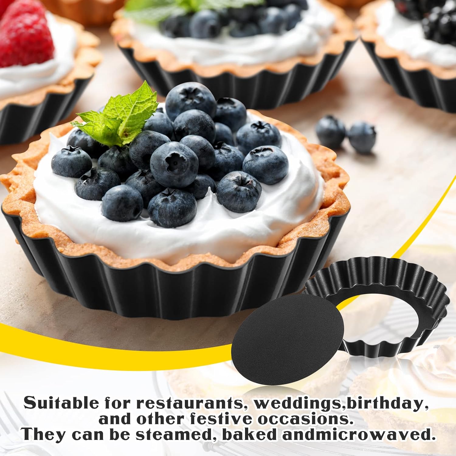 Tessco Mini Tart Pans - 16-Piece Nonstick Bakeware Set with Removable Bottoms | 3-Inch Fluted Design
