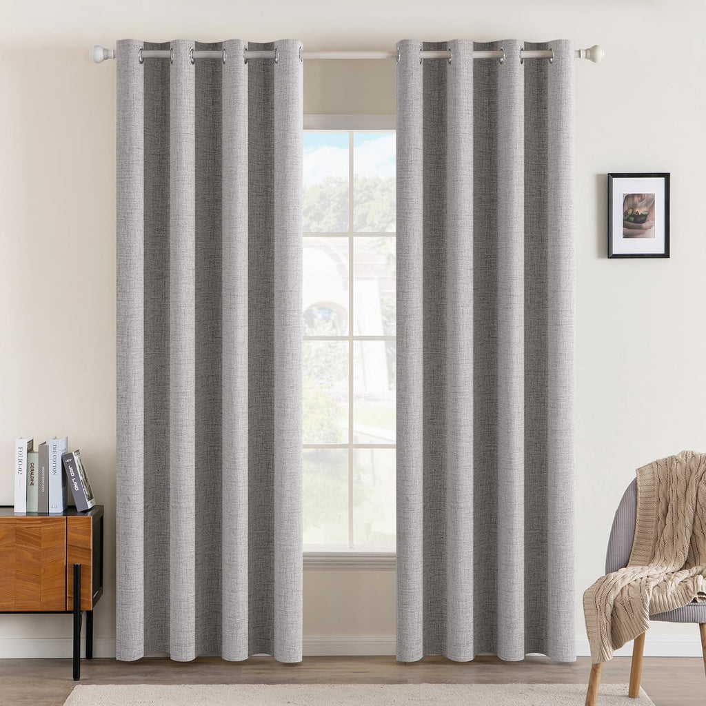 MIULEE Blackout Curtains - 100% Thermal Insulated Linen Texture | Light Gray, 52x72 Inch (2 Panels)