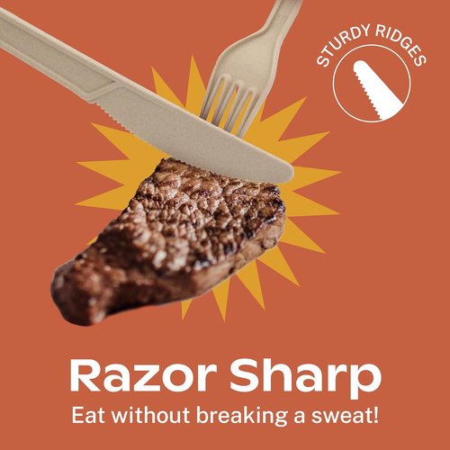 CORAL 100% Compostable Forks - 120 Heavy Duty, Break Resistant, Ocean Friendly - 7 Inch Biodegradable Silverware