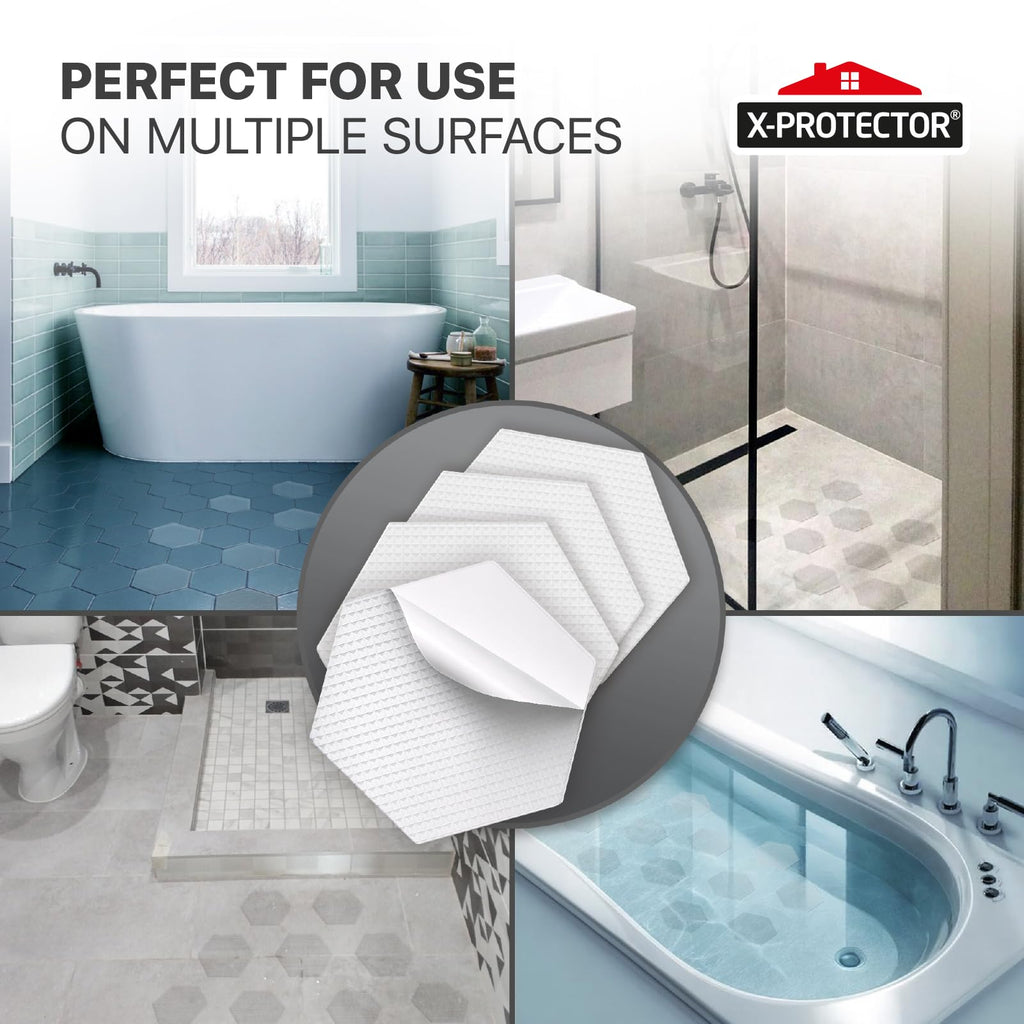 X-Protector Bathtub Non Slip Stickers - 24 PCS Pack 3.15" - Clear Anti Slip Shower Stickers - Premium Shower Adhesive Strips - Self Adhesive Bathtub Non Slip Decals - Prevent Unexpected Slipping!