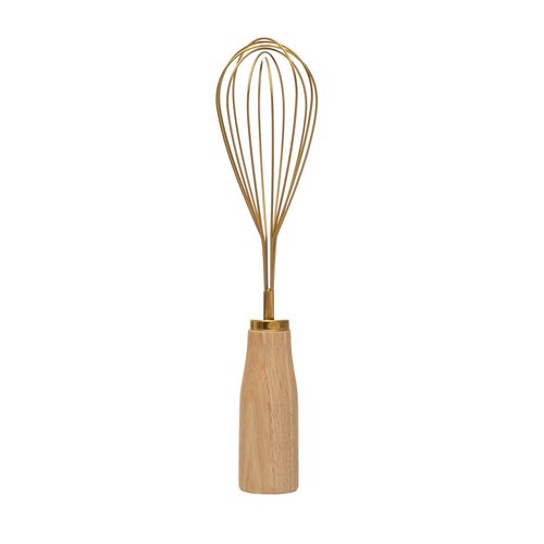 "Bloomingville Standing Stainless Steel Wood Handle, Gold Finish Whisk, 10.25""" (AH1754)