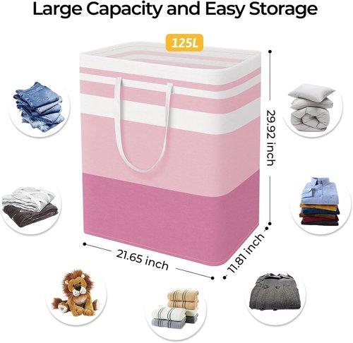 HomeHacks Large Waterproof Laundry Baskets - Collapsible Hampers with Reinforced Handles | Pink, 125L Each