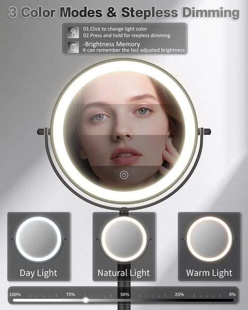 VFD 30X/1X Makeup Mirror with Lights, Height Adjustable Lighted Magnifying Vanity Mirror with 3 Lighting