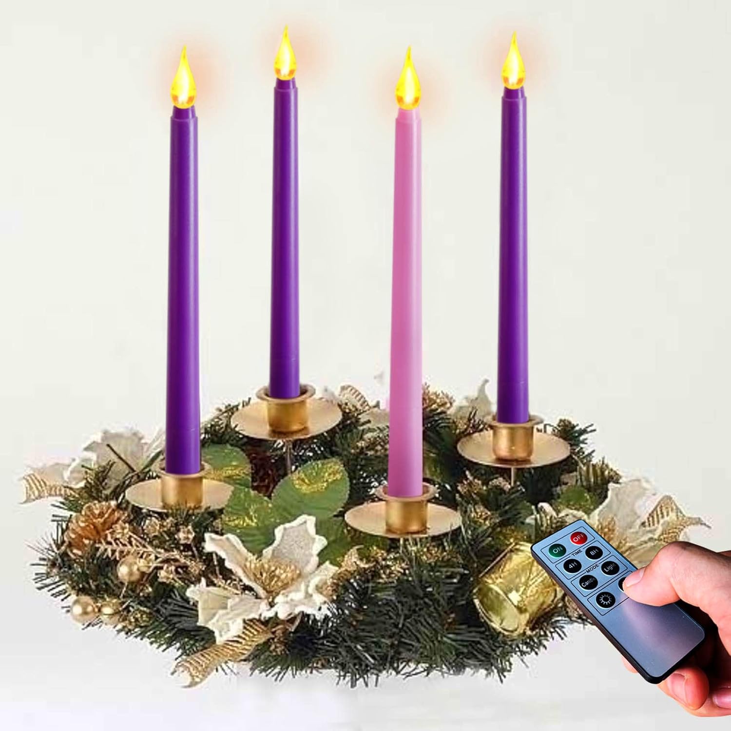 Regine Switzerland Flameless Taper Candles - Set of 4 Battery Operated, Flickering Purple & Pink for Home Decor