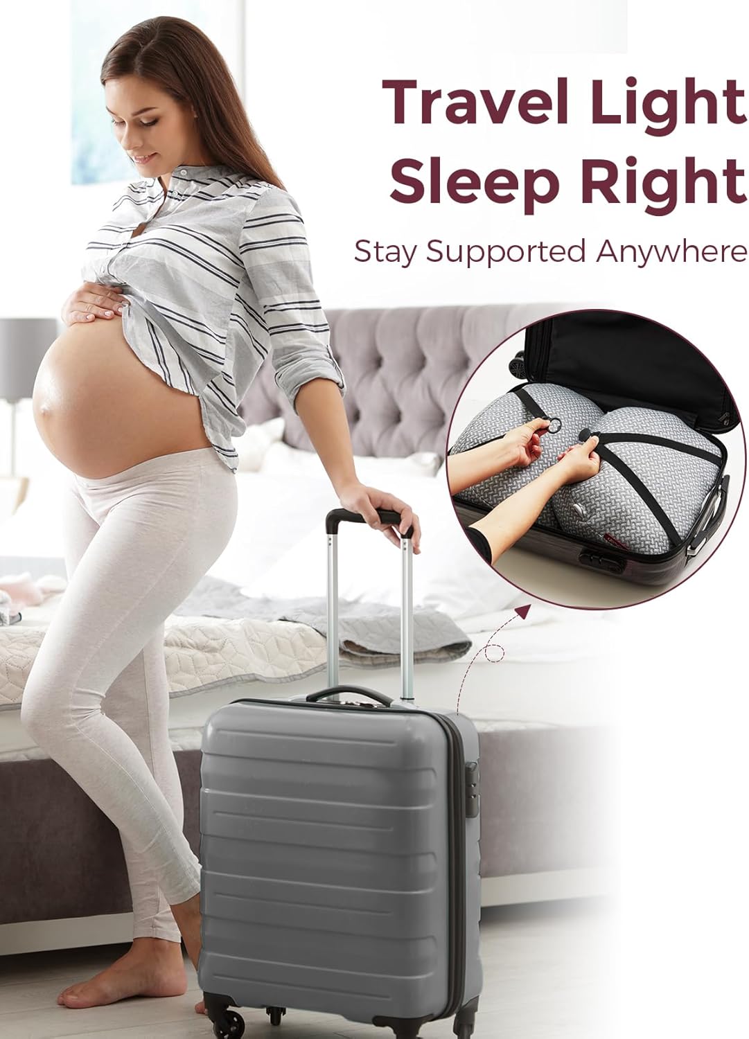 Momcozy Portable Pregnancy Pillow - W Shaped Maternity Support for Side Sleepers | Adjustable Travel Wedge for Back, Belly & Hip Relief - Deep Grey