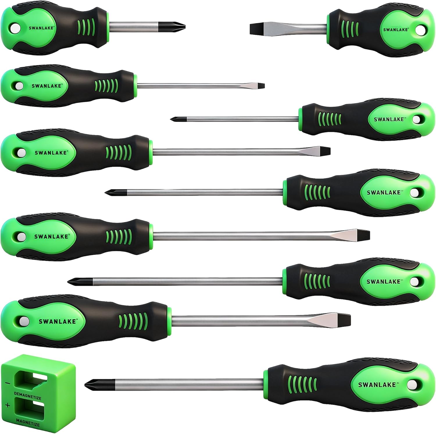 SWANLAKE 11PCS Screwdriver Set - Magnetic Phillips & Flat Head Tips for Quick Fastening & Loosening