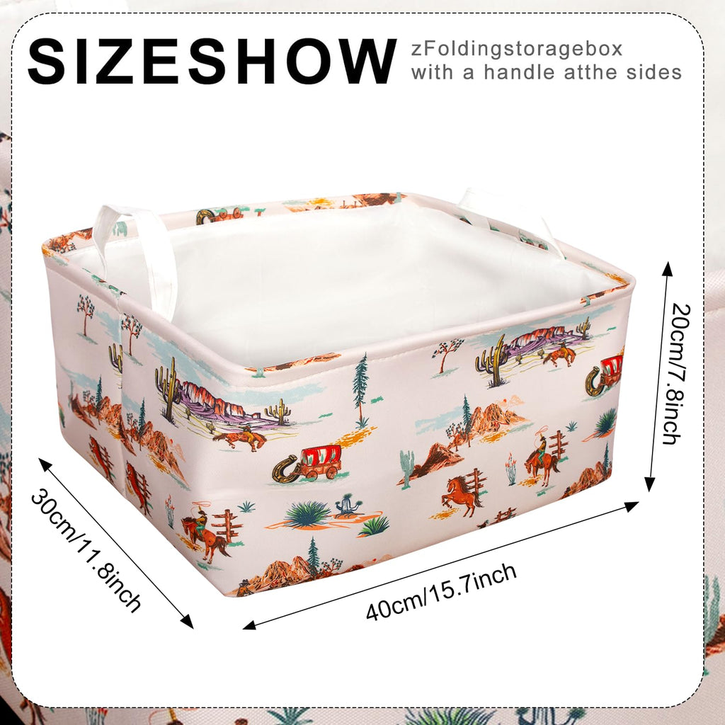 3 Pcs Western Bull Boho Rectangle Storage Basket Collapsible Highland Cow Storage Bin for Nursery Toys Books Waterproof Baskets for Closet Shelves Bedroom Decor(Cow)