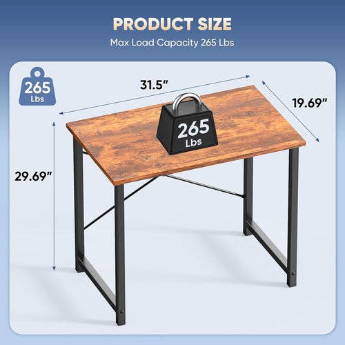DUMOS Small Computer Desk - Modern Home Office Study Table with X-Shaped Reinforcement | Rust Finish