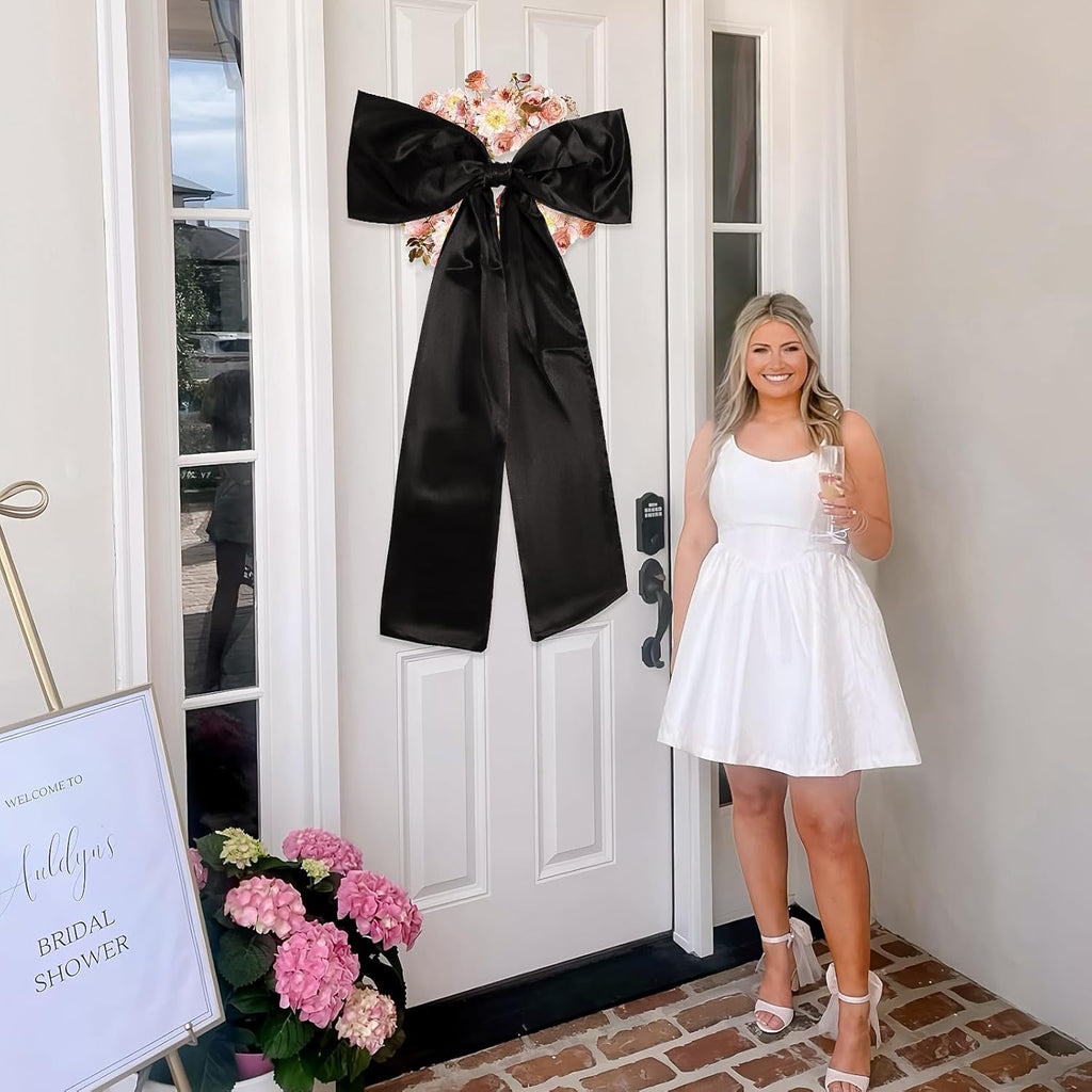 Phoaxul Large Black Bow - Satin Fabric Birthday Decorations | Perfect for Girls' Room & Parties, 24 x 36 in
