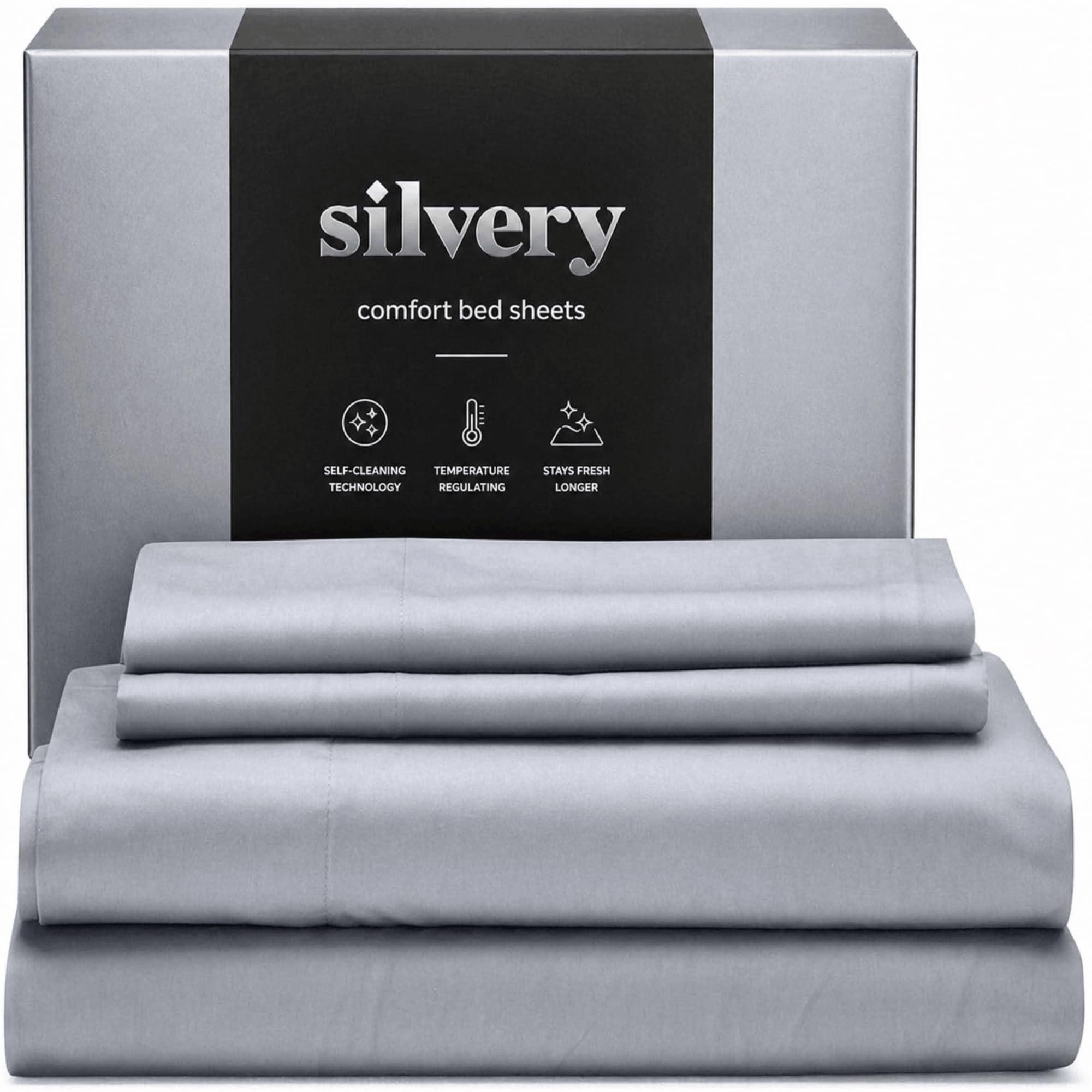 Silvery Silver Infused Bed Sheets Set - Ultra-Soft Temperature-Regulating Fabric with Self-Cleaning Technology™ that Stays Fresh 3X Longer for Hygienic Sleep