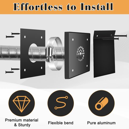 ZhaoYao Pellet Stove Pipe Kit, 2" x 59" Aluminum Flex Vent Pipe for Fresh Air Intake with External Breathable Weatherboard, Screw Hose Clamps and Expansion Screw Set
