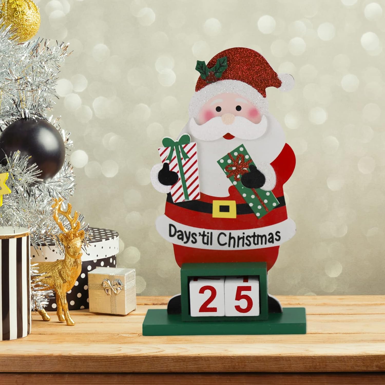 Sfozstra Christmas Advent Countdown Calendar - Wooden Tabletop Decoration with Rotatable Design
