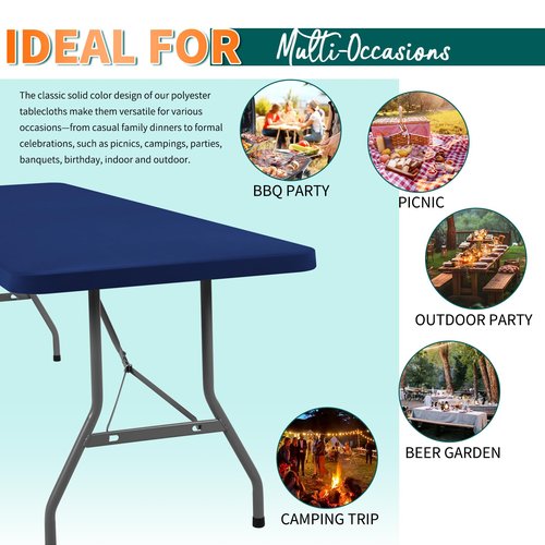 Showgeous 10-Pack Rectangle Picnic Table Cloth - Outdoor Elastic Tablecloth, Waterproof Spandex, Navy Blue, 30"x96"