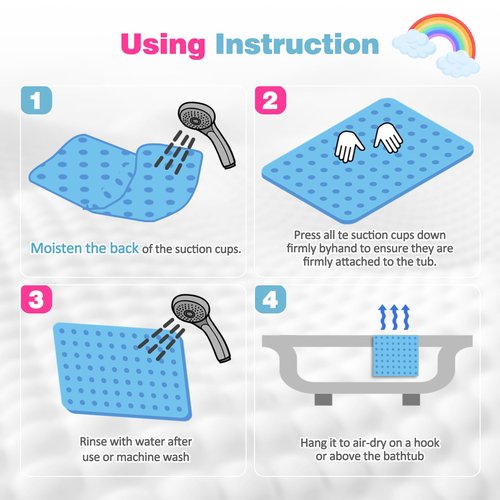 Joiyota Push Pop Bubble Bath Mat for Kids,Rainbow Large Non-Slip Silicone Tub Mat with Strong Suction Cups for Toddler,33x17.3 Inch Waterproof Shower Mat for Bathtub, Sensory Bath Pad with Drain Holes
