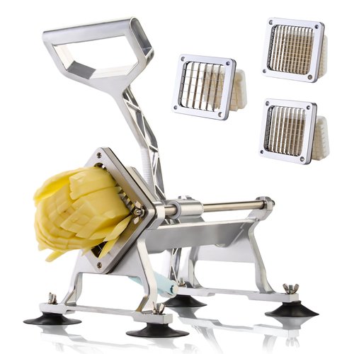 YODHOSA Commercial French Fry Cutter Stainless Steel Potato Cutter for with 1/2,1/3 and 3/8 Inch Blade, Heavy Duty Potato Slicer Manual Potato Chopper Set for Sweet Potato, Carrot, Cucumbers