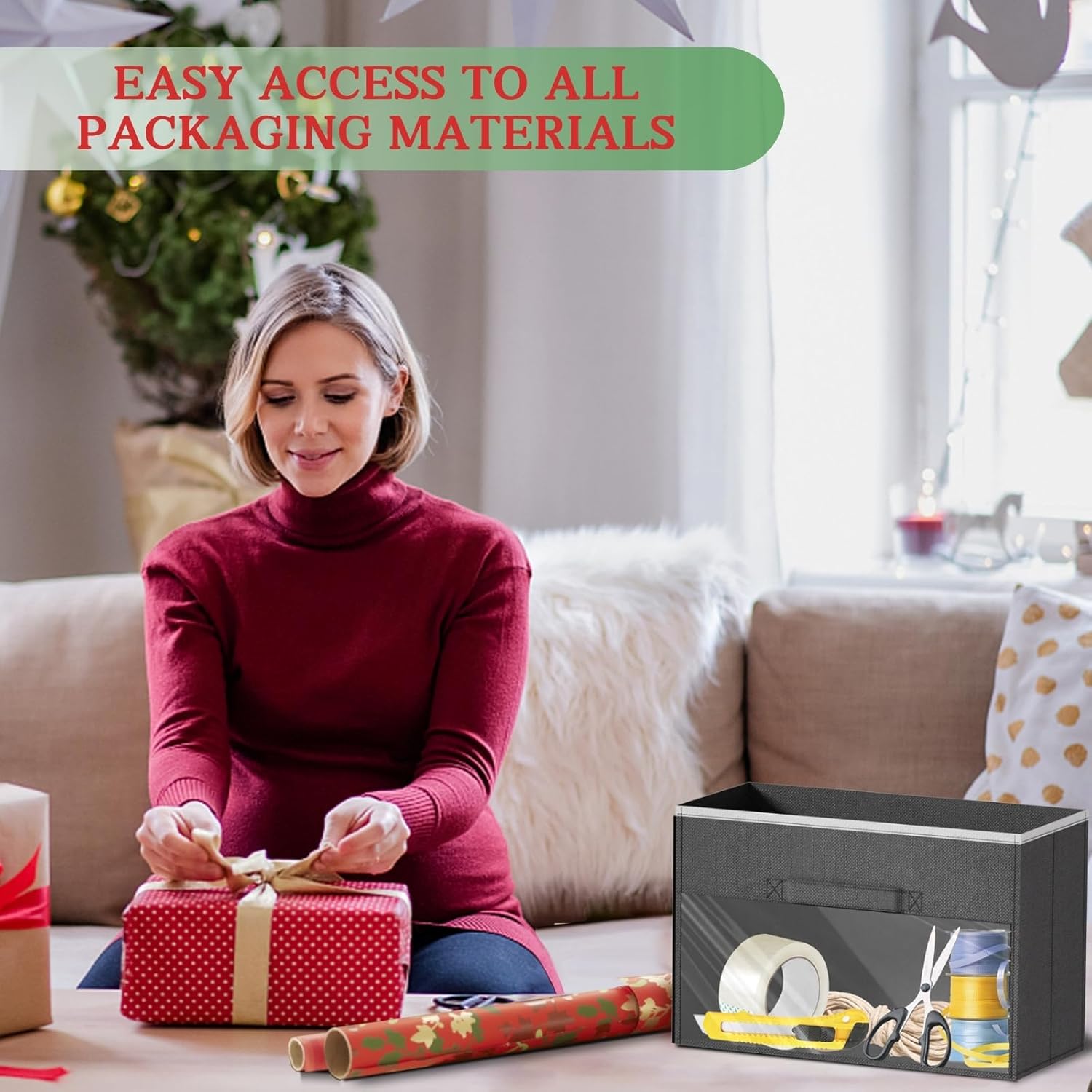 Ofiray-Home Over Door Wrapping Paper Organizer - 5 Removable Drawers & 2 Large Side Pockets for Gift Wrap Storage