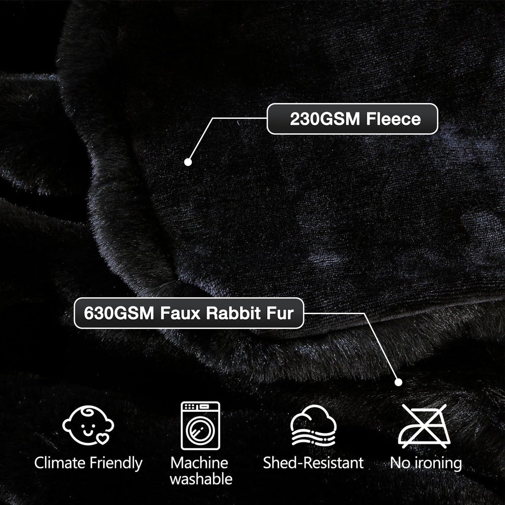ORINOVA Black Fluffy Thick Fur Throw Blanket 50x60 for Bed Couch Office Chair Bunny Soft Blanket for Adults Gift Home Living Room Decorative Decor 860 GSM