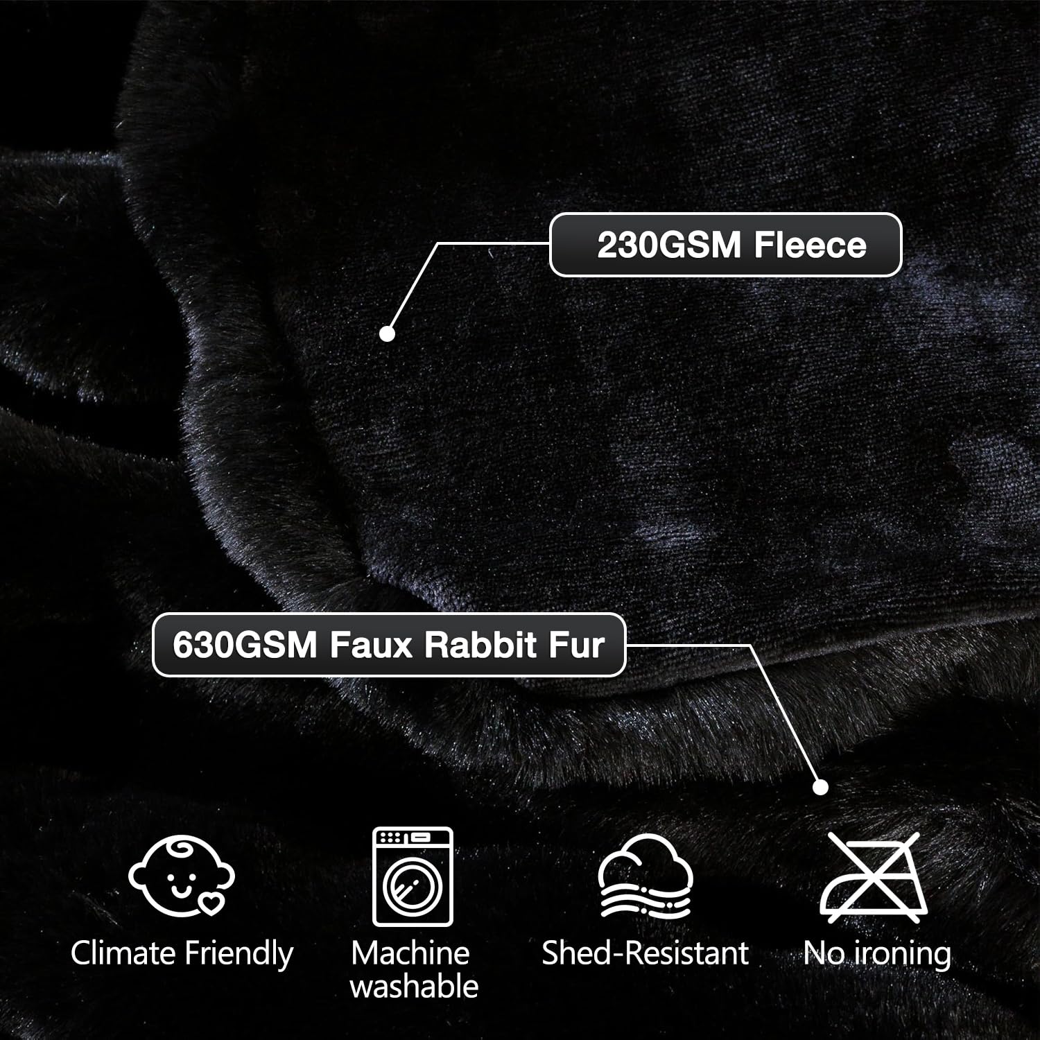 ORINOVA Black Fluffy Thick Fur Throw Blanket 50x60 for Bed Couch Office Chair Bunny Soft Blanket for Adults Gift Home Living Room Decorative Decor 860 GSM