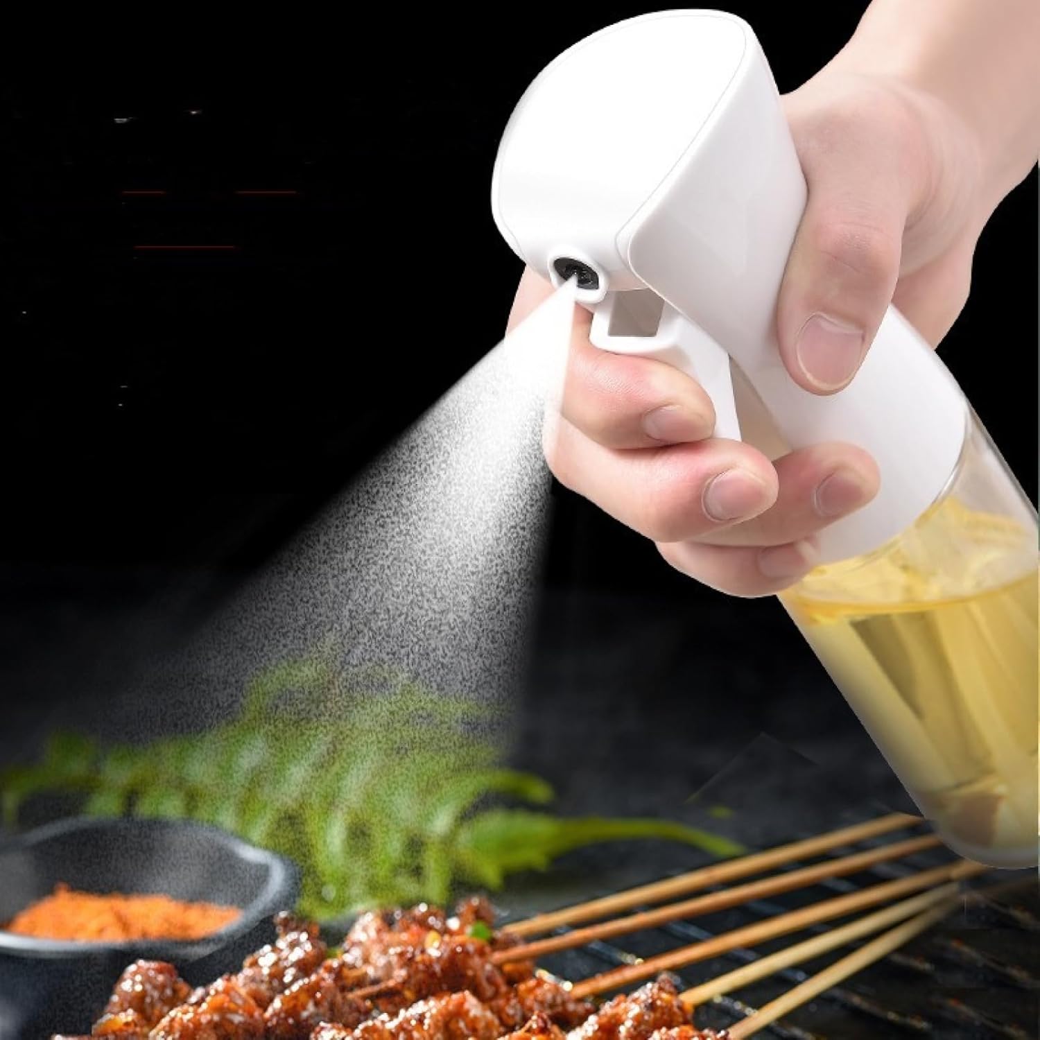 Skiennix Glass Oil Spray Bottle - Kitchen Atomizer for Easy Cooking | 220ml Black Design