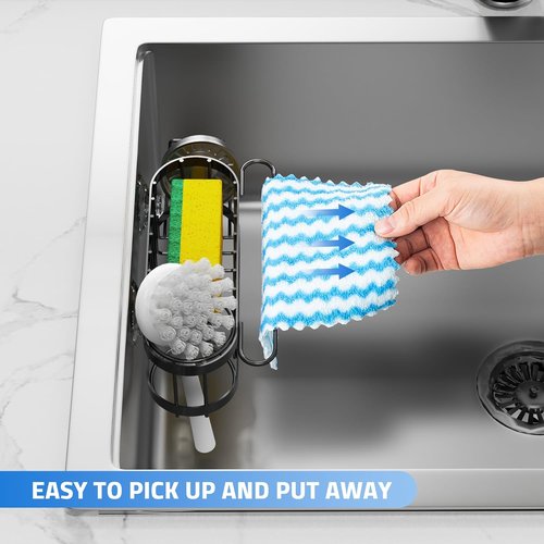 Cisily Kitchen Sink Caddy - Stainless Steel Sponge Holder & Organizer | 2 Installation Options