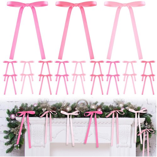 Glitinsel 24 Pcs Coquette Valentine's Bow Decoration Satin Ribbon Bows Twist Tie for Valentine's Day Home Wedding Coquette Aesthetic Party Decor(5" x 7")
