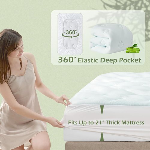 Hansleep Twin Mattress Pad - Memory Foam Topper for Back Pain Relief | Viscose from Bamboo, 39" x 75", White