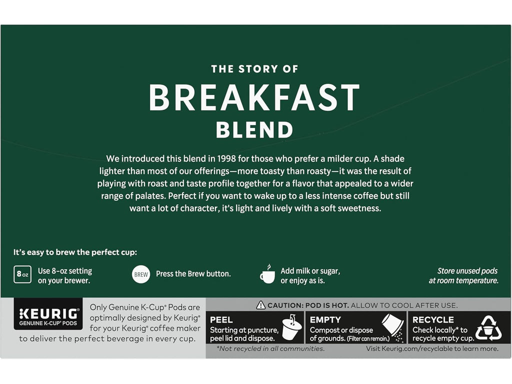 Starbucks K-Cup Pods - Breakfast Blend Medium Roast Coffee | 10 Pods Per Box, Pack of 3 Boxes