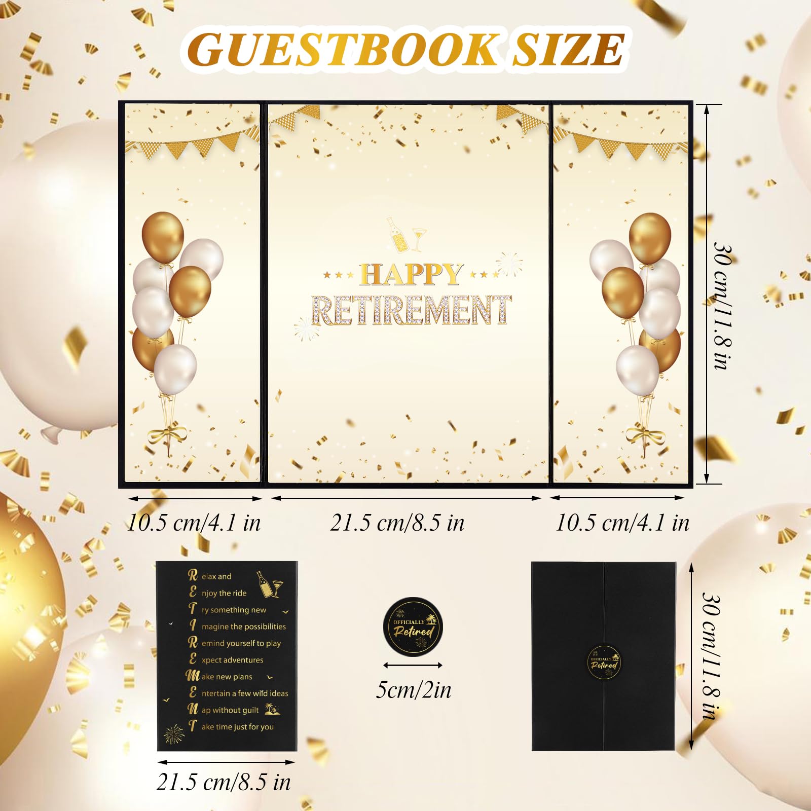 WSICSE Black Gold Retirement Party Decorations, Large Retird Card Signing Happy Retirement Guestbook Creative Retirement Party Guest Book for Men Women Gift & Souvenir