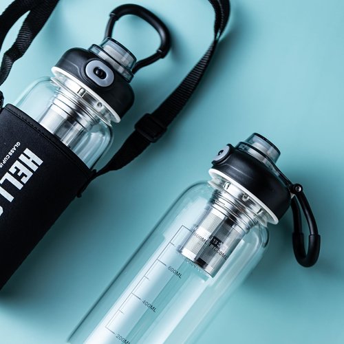 Snminetal 34oz Glass Water Bottle with Capacity Mark & Sleeve, BPA-Free Tea Bottle with Infuser for Hot & Cold Drinks, Tea, Coffee and Water for Gym, Home & Office