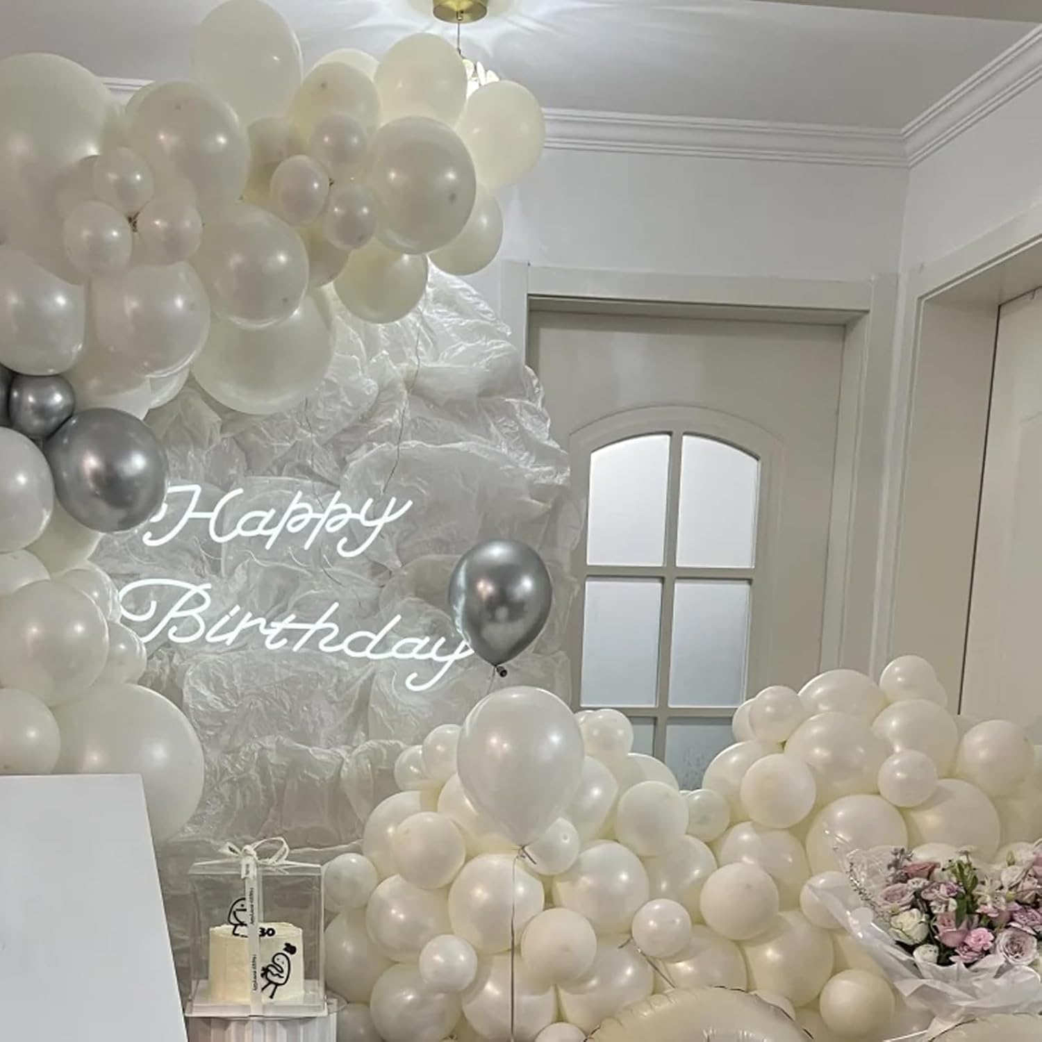 Voircoloria 105-Piece Ivory Latex Balloons - 12-Inch for Birthday, Baby Shower & Wedding Decor