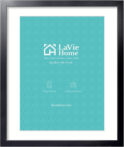 LaVie Home 22x28 Black Picture Frame - Display 18x24 Photos with Mat or 22x28 Without Mat