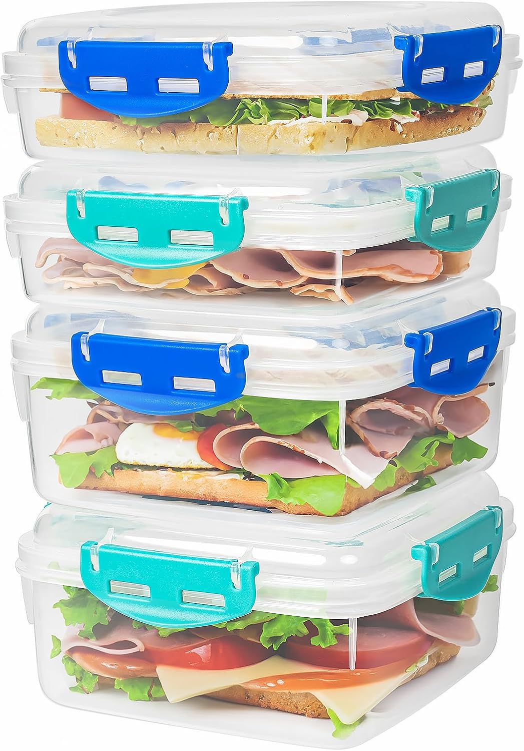 Skiennix 4 PCS Sandwich Containers - 100% Airtight, BPA-Free & Microwave Safe | Upgraded Snaps, 2 Heightened & 2 Standard